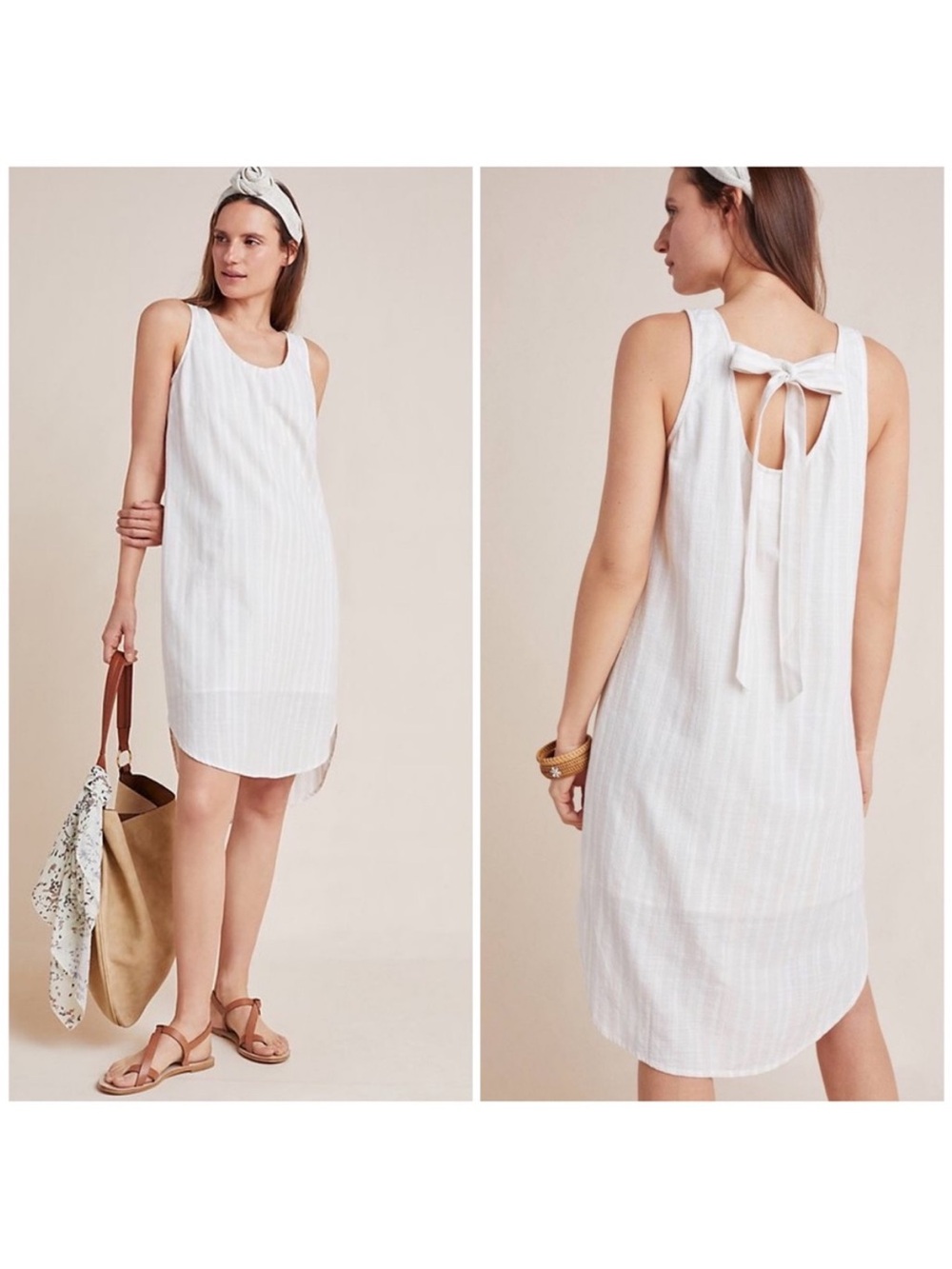 Cloth and Stone beach dress XL Anthropologie linen pink stripes
